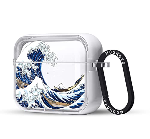 MOSNOVO for Airpods Pro 2 Case, for Airpods Pro Case, Great Wave Print Protective Clear Case with Shockproof Dual Layer Hard Luxe Metal Ring Designed for AirPods Pro 2 Generation