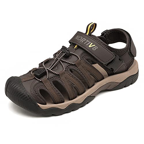 NORTIV 8 Men's Sandals, Closed Toe Athletic Sport Sandals, Mens Summer Shoes, Lightweight Trail Walking Sandals for Men Brown Size 15 US SNAS222M