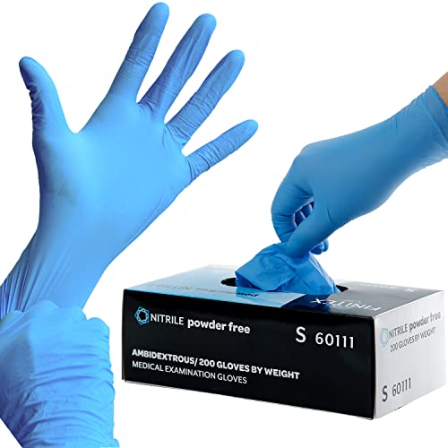 FINITEX Blue Disposable Nitrile Exam Gloves - 200 PCS/BOX 3.5mil Rubber Powder-Free Latex-Free Medical Examination Home Cleaning Food Gloves, LARGE