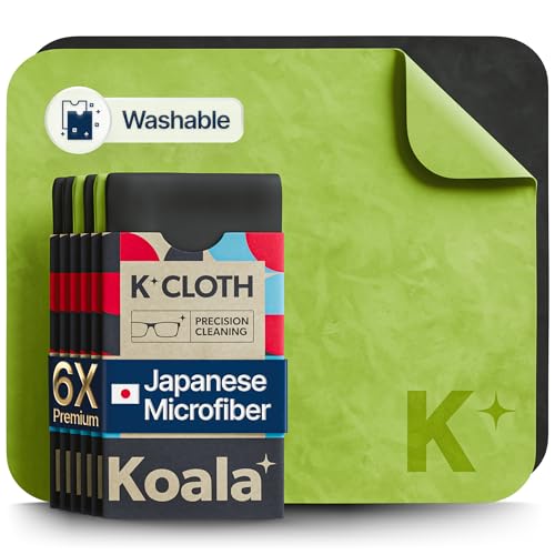 Koala Lens Cleaning Cloth | Japanese Microfiber | Glasses Cleaning Cloths | Eyeglass Lens Cleaner | Eyeglasses, Camera Lens, VR/AR Headset, and Screen Cleaning | Black & Green (Pack of 6)