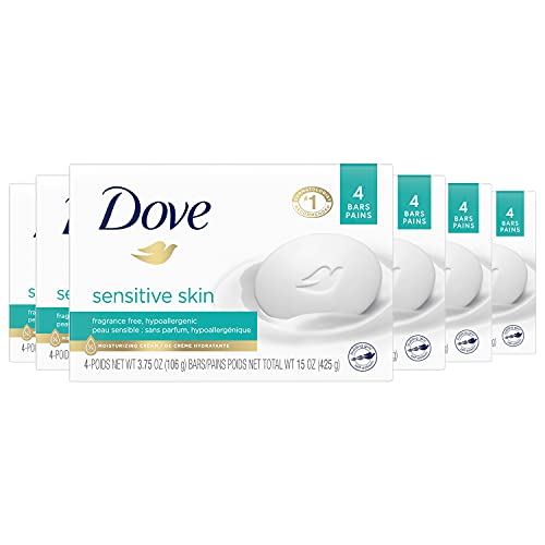 Dove Beauty Bar More Moisturizing Than Bar Soap for Softer Skin, Fragrance Free, Hypoallergenic Sensitive Skin With Gentle Cleanser 3.75 oz 24 Bars