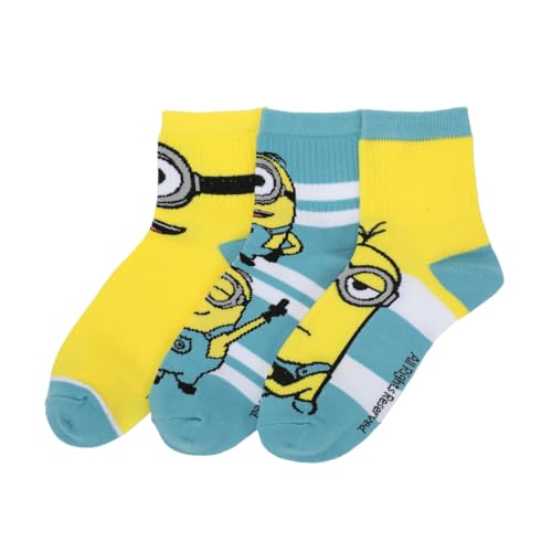 Bioworld Minions Adult Quarter Crew Ankle Socks - 3-Pack of Playful Despicable Delights!