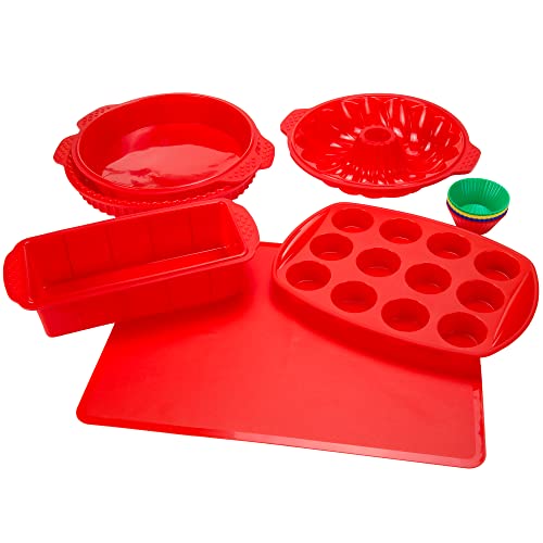 Silicone Bakeware Set, 18-Piece Set including Cupcake Molds, Muffin Pan, Bread Pan, Cookie Sheet, Bundt Pan, Baking Supplies by Classic Cuisine