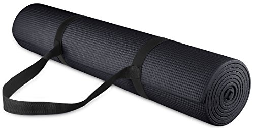 Signature Fitness All-Purpose 1/4-Inch High Density Anti-Tear Exercise Yoga Mat with Carrying Strap, Black