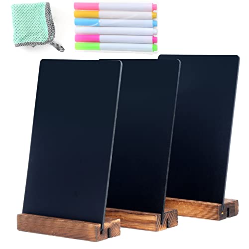 NEWNEWSHOW 3Pack 5.1x7.9 in Chalkboard Sign Double Sided with Wood Base Chalkboard Signs Erasable Message Board Sign with Wood Base for Shop Wedding Kitchen Home Party Decoration