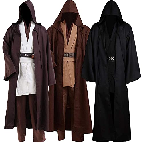 Laku Tunic Costume Men's Tunic Hooded Robe Full Set Halloween Cosplay Costume Cloak Set (Medium, Brown)