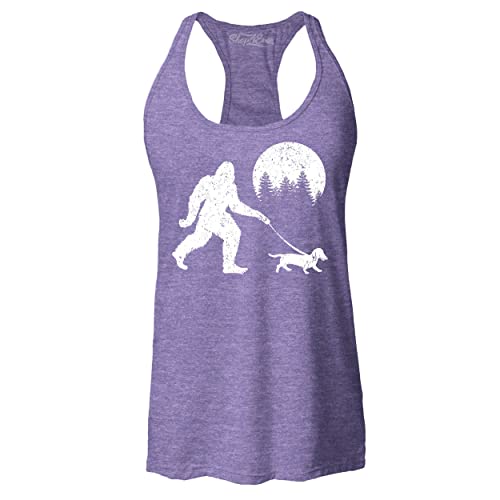 shop4ever Bigfoot Walking Wiener Dog Funny Sasquatch Dachshund Women's Racerback Tank Top Medium Heather Purple 0