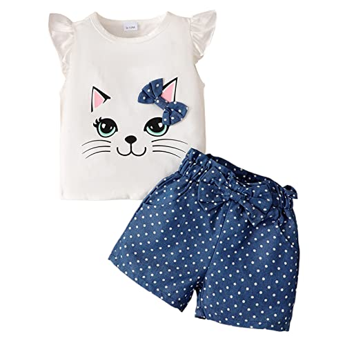FIN86 Cool Outfits for Baby Girls Toddler Girls Summer Short Sleeve Cat Prints Tops And Shorts 2PCS Outfits Baby Anime Outfit