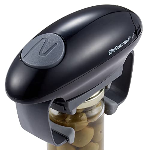 Elite Gourmet EJO800 High Power Torque Automatic Battery Operated Electric Jar Opener, One-Touch Electric Operation, Easily Remove Most-Size Lids with Auto-Size Guides, Black/Gray
