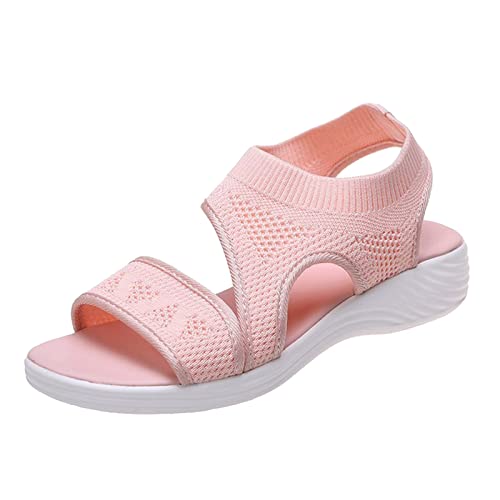 Shengsospp Women's platform Sandals sneakers Open Toe Breathable Flat Sandal Solid Mesh Fish Mouth Sandals Shoe Buckle Ankle Strap 01_Pink, 6.5
