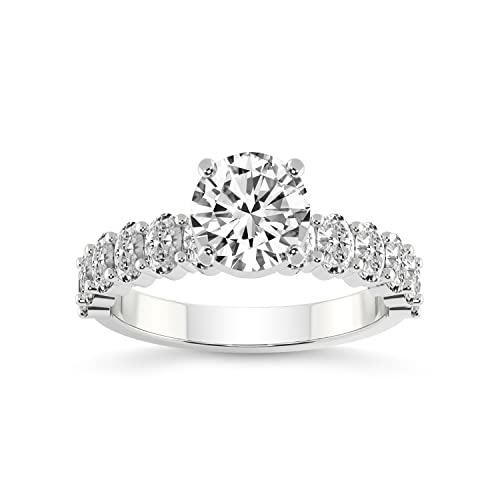 4 Carat | IGI Certified Round Shape Lab Grown Diamond Engagement Ring | 14K Or 18K in White, Yellow Or Rose Gold | Danica Side Oval Diamond Eternity Diamond Engagement Ring | FG-VS1-VS2 Quality Friendly Diamonds