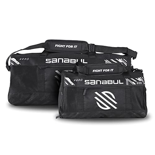 Sanabul Lab Series Mesh Duffel Gym Bag for Men and Women | Sports, Workout, Boxing Gym Bag | Men's Gym Bag | Womens Gym Bag with Shoe Compartment (Black/White, Oversize)