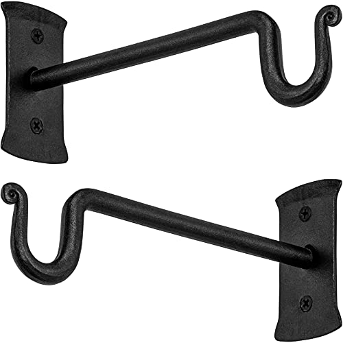 RTZEN Plant Hangers Outdoor or Indoor Shepherds Plant Hooks - Wrought Iron Plant Wall Hanger Bird Feeder Hook - Hanging Bracket Shepards Hook for Lanterns Baskets Wind Chimes - 2 Pack 7.5' (BLACK)