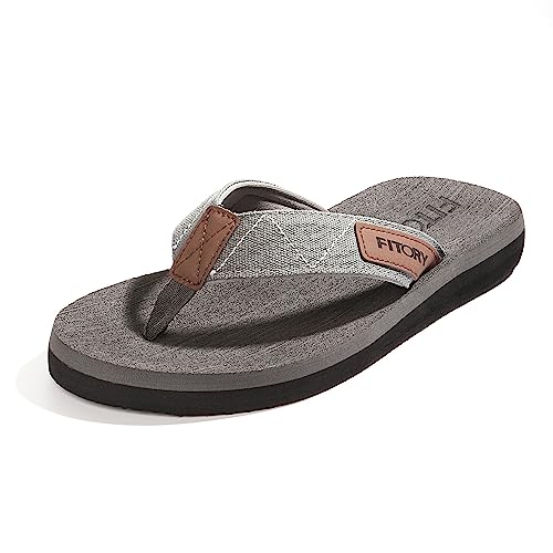 FITORY Men's Flip-Flops, Thongs Sandals Comfort Slippers for Beach Grey Size 11