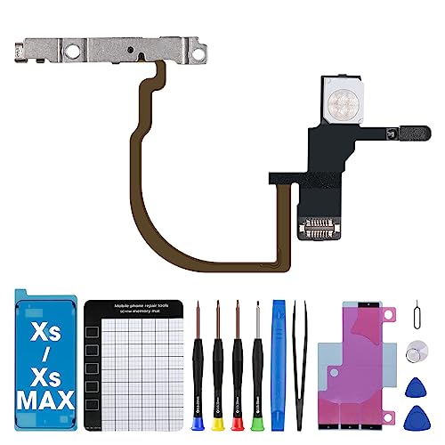 DGSCSMY for iPhone Xs Power Button Flash Light Flex Cable Replacement for iPhone Xs Max OEM Mic On/Off Control Flashlight Switch Metal Bracket Complete Repair Tools Kit A1920 A2097 A2098 A2099 A2100