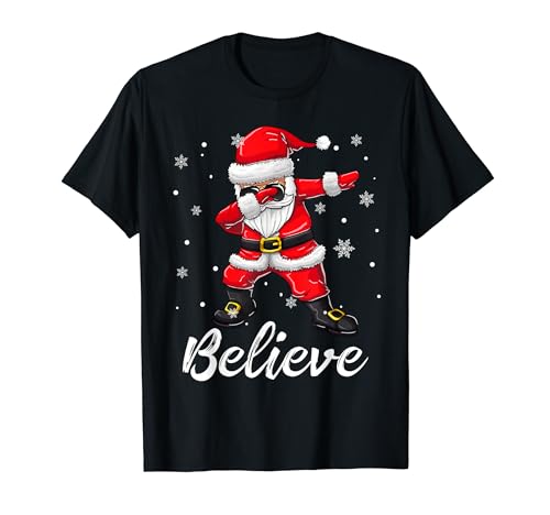 Believe Christmas Shirt Dabbing Santa Claus Kids Boys Girls T-Shirt