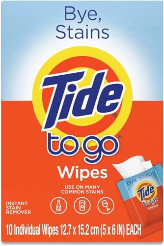 Tide to Go Instant Stain Removing Wipes, 10 Count Wipes (Pack of 2)