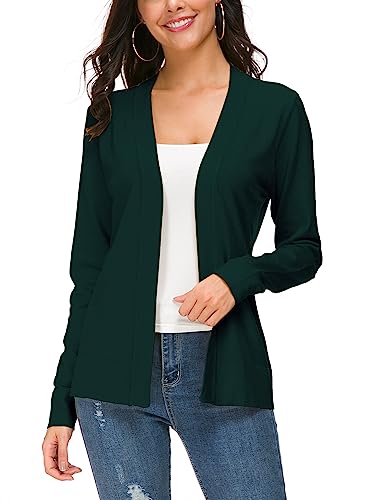 Urban CoCo Women's Long Sleeve Open Front Knit Cardigan Sweater (L, Dark Green)