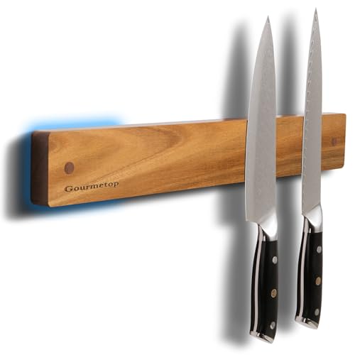 Gourmetop Magnetic Knife Holder for Wall, Knife Magnetic Strip No Drilling 16.5″, Kitchen Magnetic Knife Holder for Refrigerator, Wood Magnetic Knife Rack/Bar for Fridge