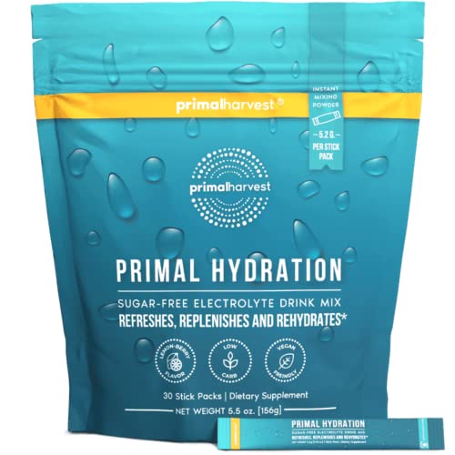 Electrolytes Powder Packets Primal Hydration by Primal Harvest, Easy Open Packets, Energy Drink Mix (Lemon Berry, 30 Packs)