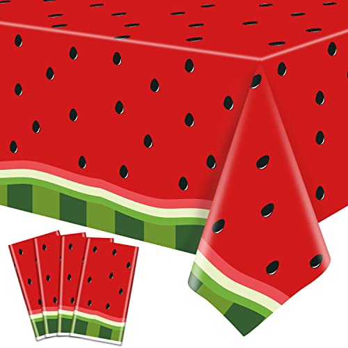 4 Pack Watermelon Party Tablecloth Watermelon Table Cover One in A Melon Party Table Cloth Watermelon Theme Tablecloth Watermelon Birthday Party Supplies Plastic Summer Fruit Party Decor 86 x 51 Inch