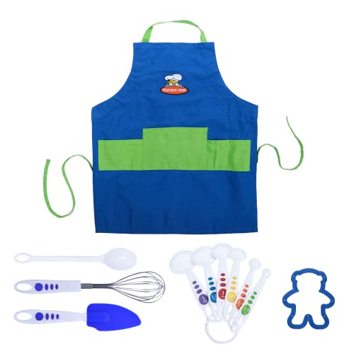Curious Chef 11-Piece Blue and Green Chef's Kit for Kids, Includes Real Cooking and Baking Tools, Dishwasher Safe and Made with BPA-Free Plastic