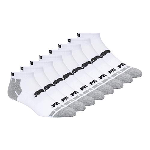 PUMA mens 8 Pack Low Cut Running Socks, White/Grey, 10 13 US