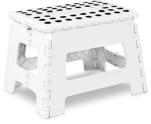 Utopia Home Folding Step Stool - (Pack of 1) Foot Stool with 9 Inch Height - Holds Up to 300 lbs - Lightweight Plastic Foldable Step Stool for Kids, Kitchen, Bathroom & Living Room (White)
