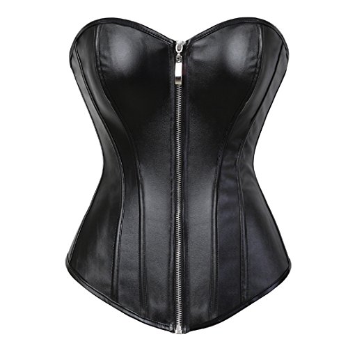 Kranchungel Women's Punk Rock Faux Leather Corset Retro Goth Waist Cincher Basque Bustier Medium Black