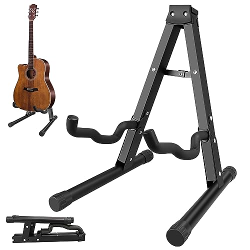DkOvn Guitar Stand, 1/2/4 Pack A-Frame Folding Guitar Stand with Non-Slip Rubber and Foam Arms, Metal Guitar Stand for Acoustic Guitar, Electric Guitar, Bass, Ukulele, Banjo(1 Pack, Model A)