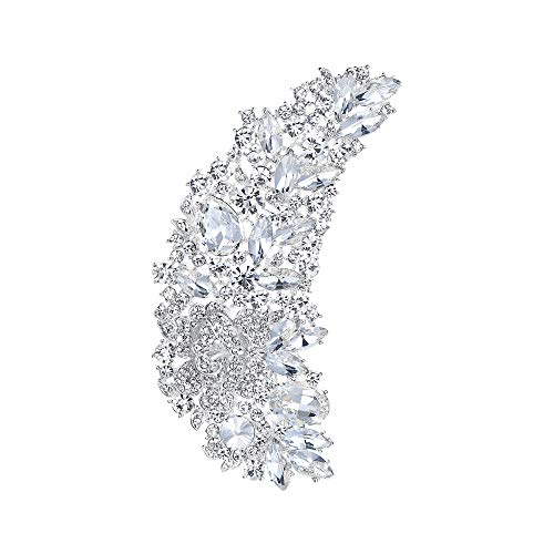EVER FAITH 5 Inch Bridal Silver-Tone Flower Bouquet Brooch Austrian Crystal Clear