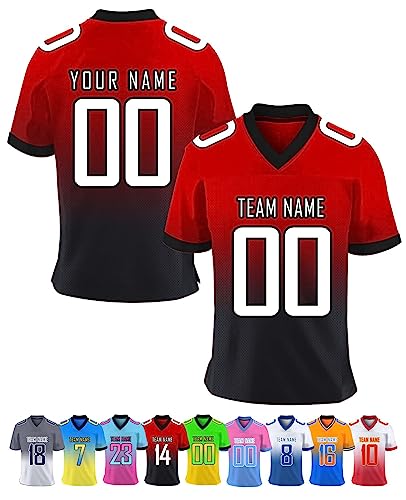Custom Football Jersey Personalized Team Name Number Practice Jerseys Customized Football Shirt for Men Youth Women Kids, Red