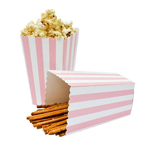 24pcs Striped Paper Popcorn Boxes for Party Favor Supplies (Pink)