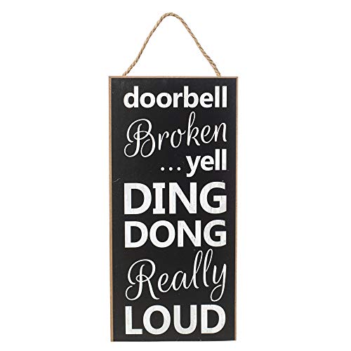 Thresholds Doorbell Broken Yell Ding Dong Cute 12' Wooden Sign