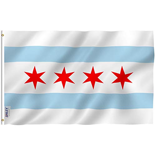 ANLEY Fly Breeze 3x5 Foot City of Chicago Flag - Vivid Color and Fade proof - Canvas Header and Double Stitched - Chicago IL Flags Polyester with Brass Grommets 3 X 5 Ft