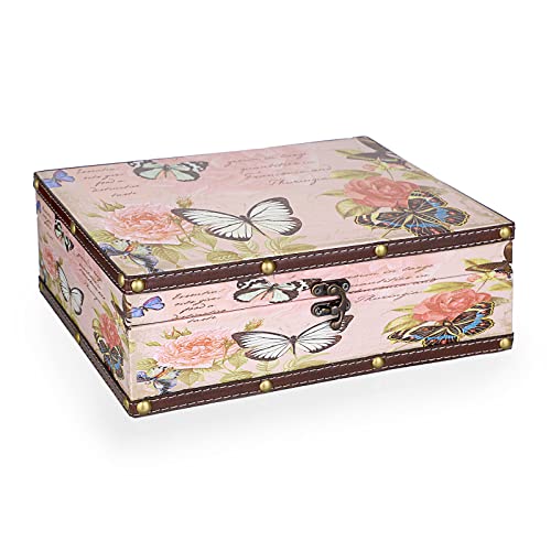 ELLDOO Butterfly Treasure Chest Box, Wooden + PU Leather Storage Decorative Box for Jewelry Trinkets Photos, Rectangular Keepsakes box for Girls Women Gifts