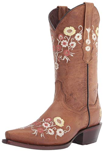 Soto Boots Women's Showstopper Snipped Toe Floral Cowgirl Boots, Women's Embroidered Cowgirl Boots, Geniune Leather Handcrafted Cowgirl Boots M50044 (7.5) Tan