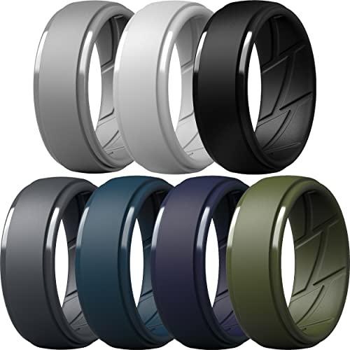 ThunderFit Silicone Ring Men, Breathable with Air Flow Grooves - 10mm Wide - 2.5mm Thick (Light Grey, Dark Grey, Navy Blue, Grey, Olive Green, Dark Blue, Black - Size 10.5-11(20.6mm))