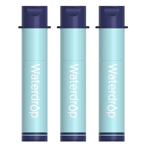 Waterdrop Water Filter Straw, Water Purifier Survival for Camping, Travel, Backpacking and Emergency Preparedness, Water Filtration System Survival, 3 Pack, Light Blue