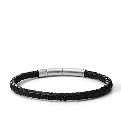 Fossil Men's Leather Braided Leather Bracelet, Color: Black/Silver (Model: JF00510797)