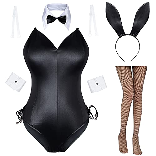 Womens Bunny Costume Girl Suit Senpai Cosplay Anime Role Costume One Piece Bodysuit Removable Padded with Stockings Set (S)