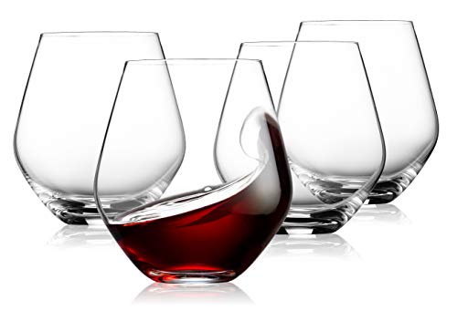 Godinger Wine Glasses, Stemless Wine Glasses, Red Wine Glasses, Wine Drinking Glasses, Stemless Wine Glass - 17oz, Set of 4 - Made in Europe