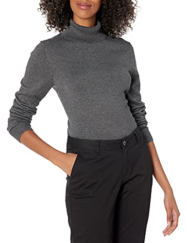 Amazon Essentials Women's Classic-Fit Lightweight Long-Sleeve Turtleneck Sweater (Available in Plus Size), Charcoal Heather, Medium