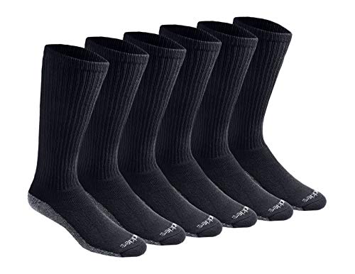 Dickies Men's Dri-Tech Moisture Control Boot-Length Socks, 6 & 12 Pairs, Sizes L-XL, Black (6 Pairs), Large
