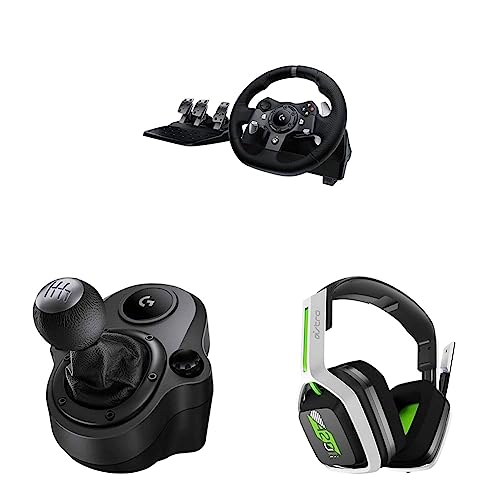 Logitech G920 Driving Force Racing Wheel + Floor Pedals + Driving Force Shifter + A20 Wireless Gaming Headset Bundle - Xbox X|S/Xbox One/PC