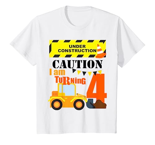Kids 4th Construction Truck Birthday Excavator Age 4 Year Old Boy T-Shirt