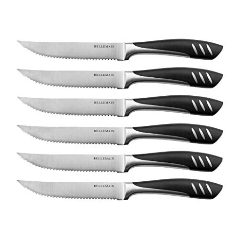 Bellemain Premium Steak Knives Set of 6, Kitchen Knife Sets with Steel Blades for Precise Cutting, Lightweight Steak Knife Set Stainless Steel & Durable, Serrated Steak Knives Dishwasher Safe