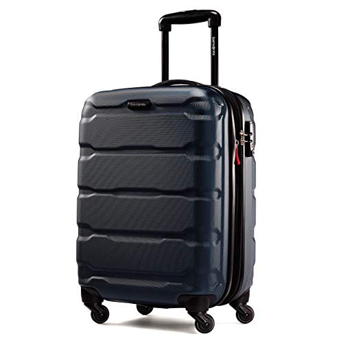 Samsonite Omni PC Hardside Expandable Luggage with Spinner Wheels, Navy, Checked-Medium 24-Inch