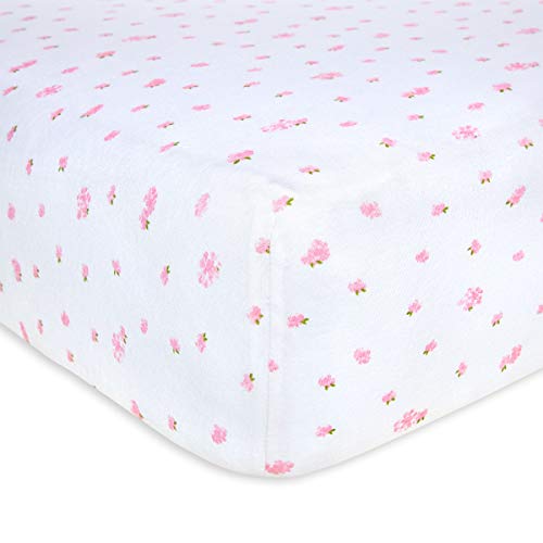 Burts Bees Baby Print Fitted Crib Sheet Organic Cotton BEESNUG - Pink Butterfly Garden Prints, Fits Unisex Standard Bed and Toddler Mattress, Infant Essentials, 52 x 28 Inch 1-Pack