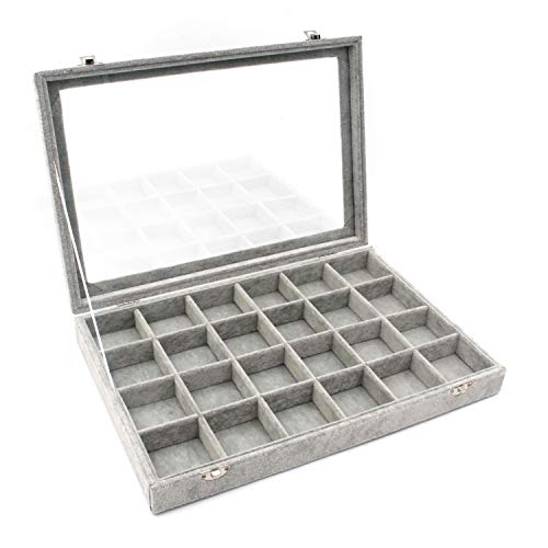 KLOUD City Jewelry Box Organizer Display Storage case（Gray-24 Grid）